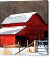 Red Barn In Snow Canvas Print