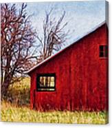 Red Barn Window View Canvas Print