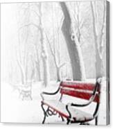 Red Bench In The Snow Canvas Print