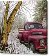 Red Ford Truck In The Snow Canvas Print