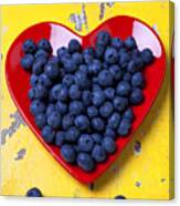 Red Heart Plate With Blueberries Canvas Print