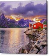 Red Hut In A Midnight Sun Canvas Print