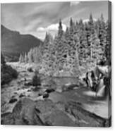 Red Rock Falls Black And White Canvas Print