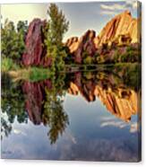 Colorado Roxborough Park And Arrowhead Golf Course Red Rocks Reflection Canvas Print