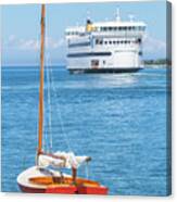 Red Sailboat And Ferry I Canvas Print