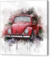 Red Vw Beetle Watercolor Canvas Print