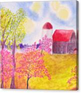 Redbud Trees In Spring Farm Scene Canvas Print