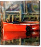 Reflections Of A Red Boat Canvas Print