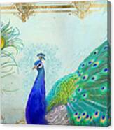 Regal Peacock 2 W Feather N Gold Leaf French Style Canvas Print