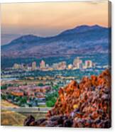 Reno Nevada Cityscape At Sunrise Canvas Print