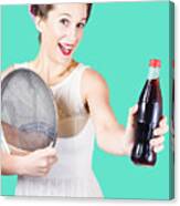 Retro Pin-up Girl Giving Bottle Of Soft Drink Canvas Print