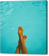 Retro Young Girl Relaxing Her Feet At Swimming Pool Canvas Print