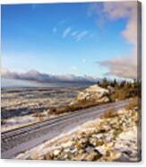 Road, Tracks, And Water Canvas Print