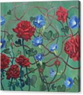 Roses And Morning Glories Canvas Print