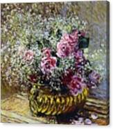 Roses In A Copper Vase Canvas Print