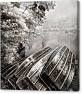 Row Boats On Blue Ridge Parkway Price Lake Bw Fx Canvas Print