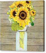 Rustic Country Sunflowers In Mason Jar Canvas Print