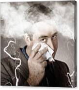 Sad And Unhappy Businessman Crying A Head Storm Canvas Print
