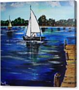 Sailboats And Pier Canvas Print