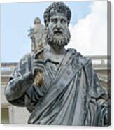 Saint Peter Sculpture In Front Of Basilica In Rome, Italy. Canvas Print