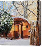 Santa Fe Adobe In Winter Snow Canvas Print