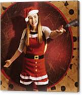 Santa Woman Spinning Christmas Music At Club Canvas Print