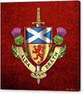Scotland Forever - Alba Gu Brath - Symbols Of Scotland Over Red Velvet Canvas Print