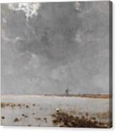 Sea Landscape With Mill In Background Canvas Print