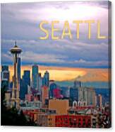 Seattle At Sunset Text Seattle Canvas Print