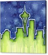 Seattle Night Sky Watercolor Canvas Print