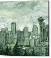 Seattle Skyline Watercolor Space Needle Canvas Print