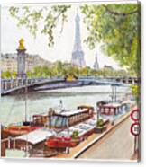 Barges On The River Seine In Paris Canvas Print