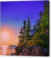 Setting Sun By Bass Harbor Lighthouse Canvas Print