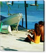 Sharing A Coconut On Caye Caulker, Belize Canvas Print
