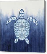 Shibori Blue 1 - Patterned Sea Turtle Over Indigo Ombre Wash Canvas Print