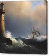 Shipping Off The Eddystone Lighthouse Canvas Print