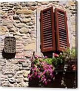 Shuttered Window And Flowers Canvas Print