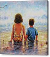 Side By Side Beach Boy And Girl Canvas Print