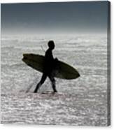 Silhouette Surfer At Beach Canvas Print
