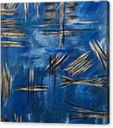 Silver/blue/black Metallic Abstract Painting Canvas Print