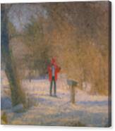 Skier On Pond Edge Trail At Borderland Canvas Print