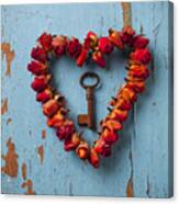 Small Rose Heart Wreath With Key Canvas Print