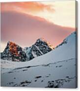 Snow Peaks Near Rotsund At Sunset Canvas Print