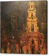 Snowfall In Cathedral Square - Milwaukee Canvas Print