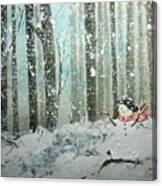 Snowman In Blizzard Canvas Print