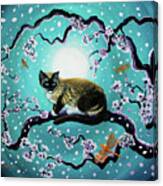 Snowshoe Cat And Dragonfly In Sakura Canvas Print