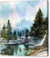 Snowy Lake Reflections Canvas Print