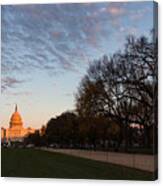 Soft Orange Glow - U S Capitol And The National Mall At Sunset Canvas Print