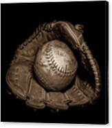 Softball And Glove In Sepia Canvas Print