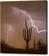 Sonoran Saguaro Southwest Desert Lightning Strike Canvas Print